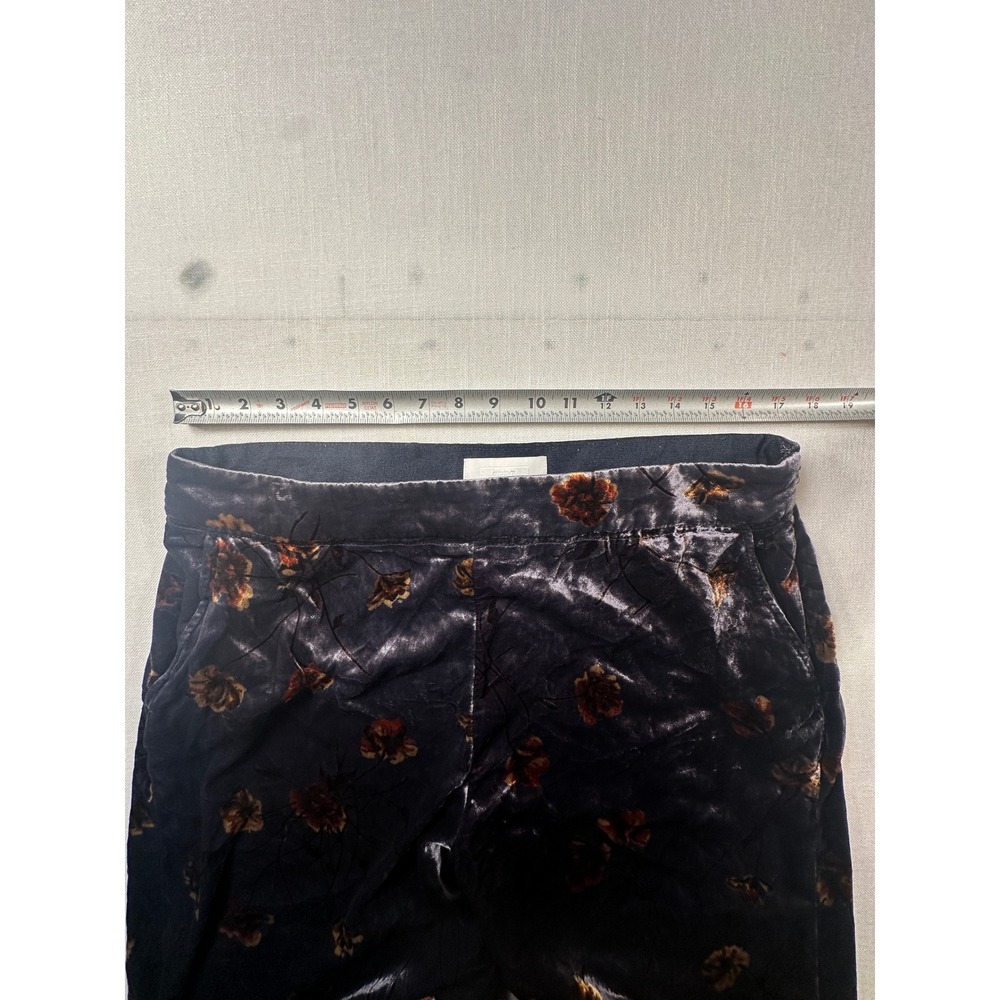 Anthropologie Ett Twa Velvet Floral Wide Leg Pants Grey Orange Large High Rise - Picture 7 of 7